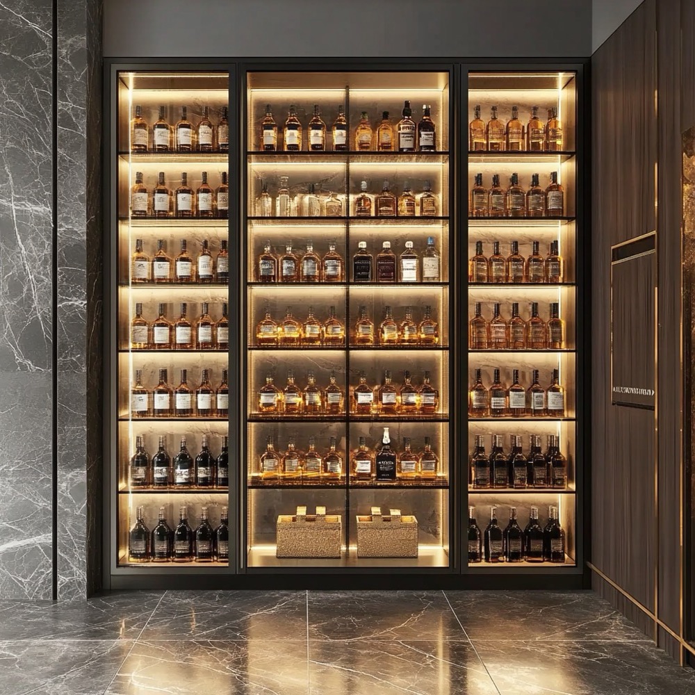 Commercial Multi-Door Restaurant Wine Display Cabinet Frame Finish