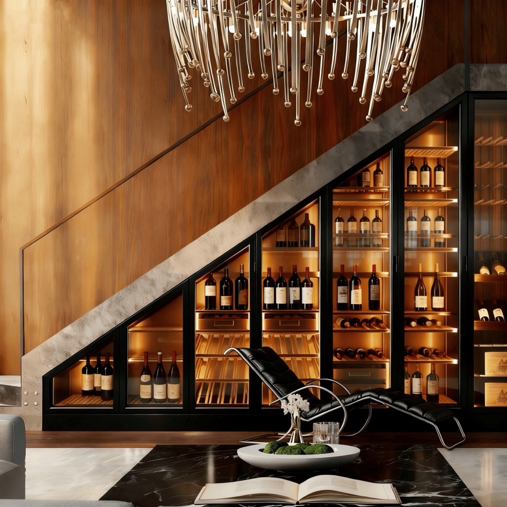 Bespoke Under-Stairs Architectural Wine Showcase